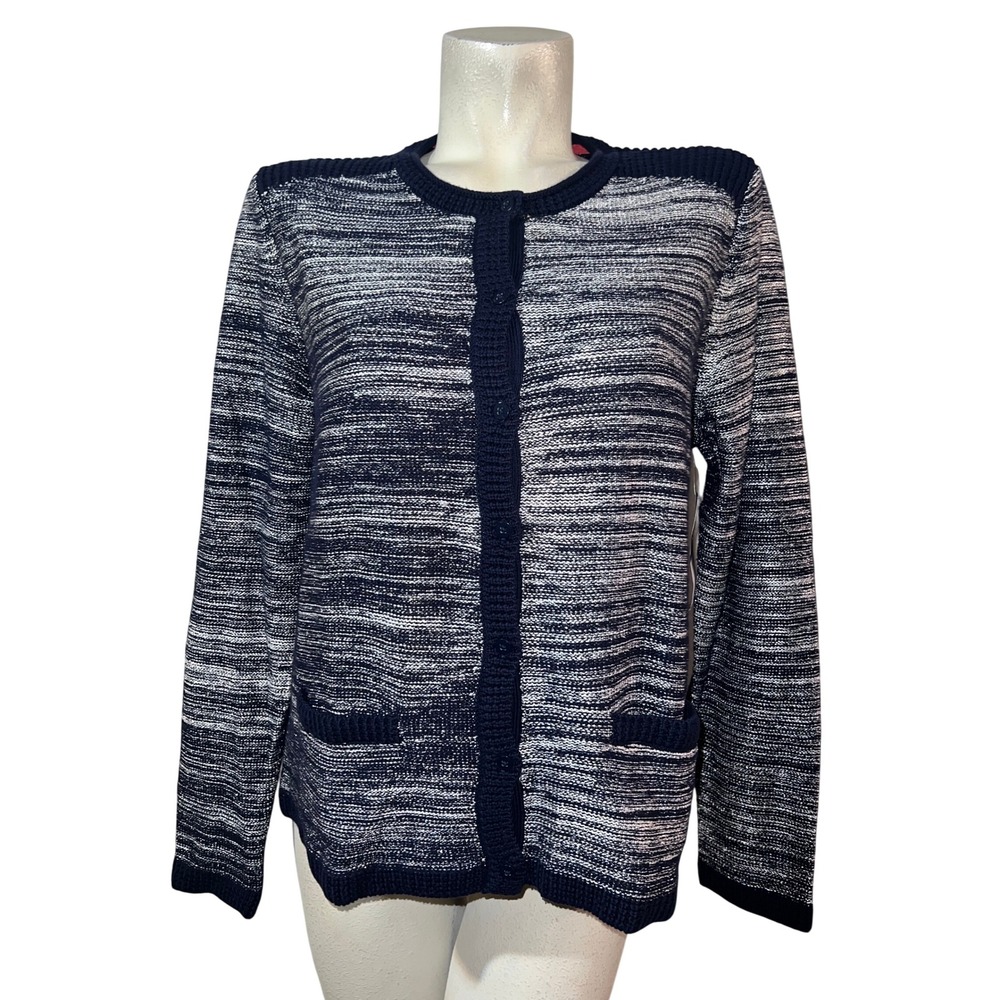 New Tommy Hilfiger Sweater Womens Size XL Space Dye Knit Cardigan Navy White NWT